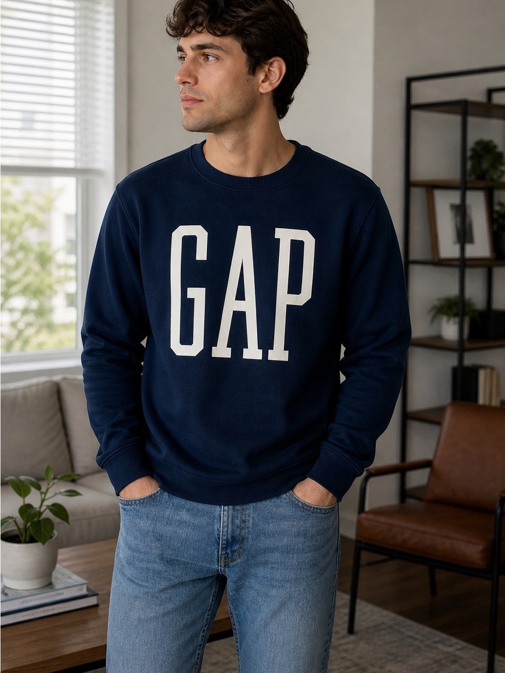 GAP Navy Logo Sweatshirt Large Classic Crewneck Cozy Casual - Picture 14 of 14